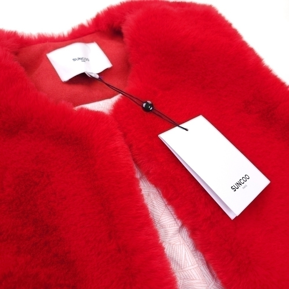 New Suncoo Super Super Soft Pink Red Fleece Faux Fur Color Block Vest Sz… - Picture 11 of 16
